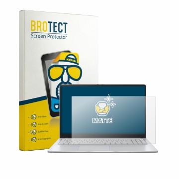 Parte frontal de un envase de producto con el logotipo de la marca BROTECT. Al lado se muestra el dispositivo ASUS Chromebook 