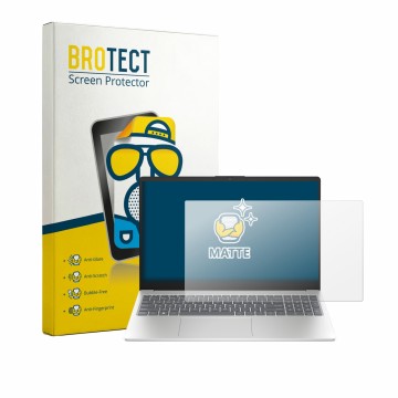 Front side of a product packaging with the brand logo BROTECT. Next to it is the device HP 15-fd1731ngx shown with the corresp