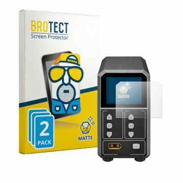 Parte frontal de un envase de producto con el logotipo de la marca BROTECT. Al lado se muestra el dispositivo SkyRc eFuel PSU2