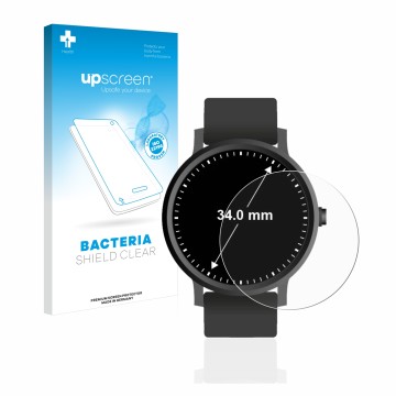Face avant d’un emballage produit avec le logo de la marque upscreen. À côté, l’appareil Montres (Circulaire, ø: 34 mm) est re