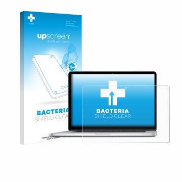 Vorderseite einer Produktverpackung mit dem Markenlogo upscreen. Daneben ist das Gerät Apple MacBook Pro Retina 15