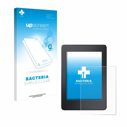 Front side of a product packaging with the brand logo upscreen. Next to it is the device Amazon Kindle Paperwhite 2015 (7th Ge