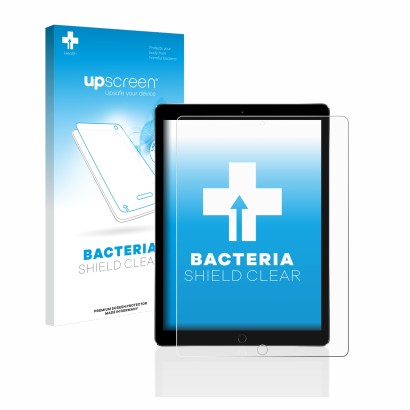 Vorderseite einer Produktverpackung mit dem Markenlogo upscreen. Daneben ist das Gerät Apple iPad Pro 12.9" 2015 mit dem zugeh