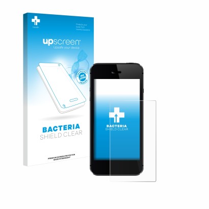 Face avant d’un emballage produit avec le logo de la marque upscreen. À côté, l’appareil est représenté avec la protection d’é