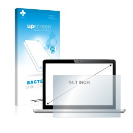 Parte frontal de un envase de producto con el logotipo de la marca upscreen. Al lado se muestra el dispositivo con su protecto