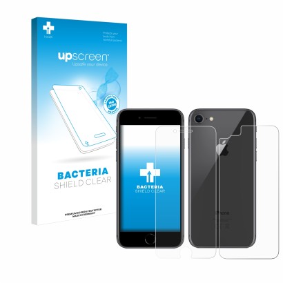 Parte frontale di una confezione del prodotto con il logo del marchio upscreen. Accanto è raffigurato il dispositivo Apple iPh