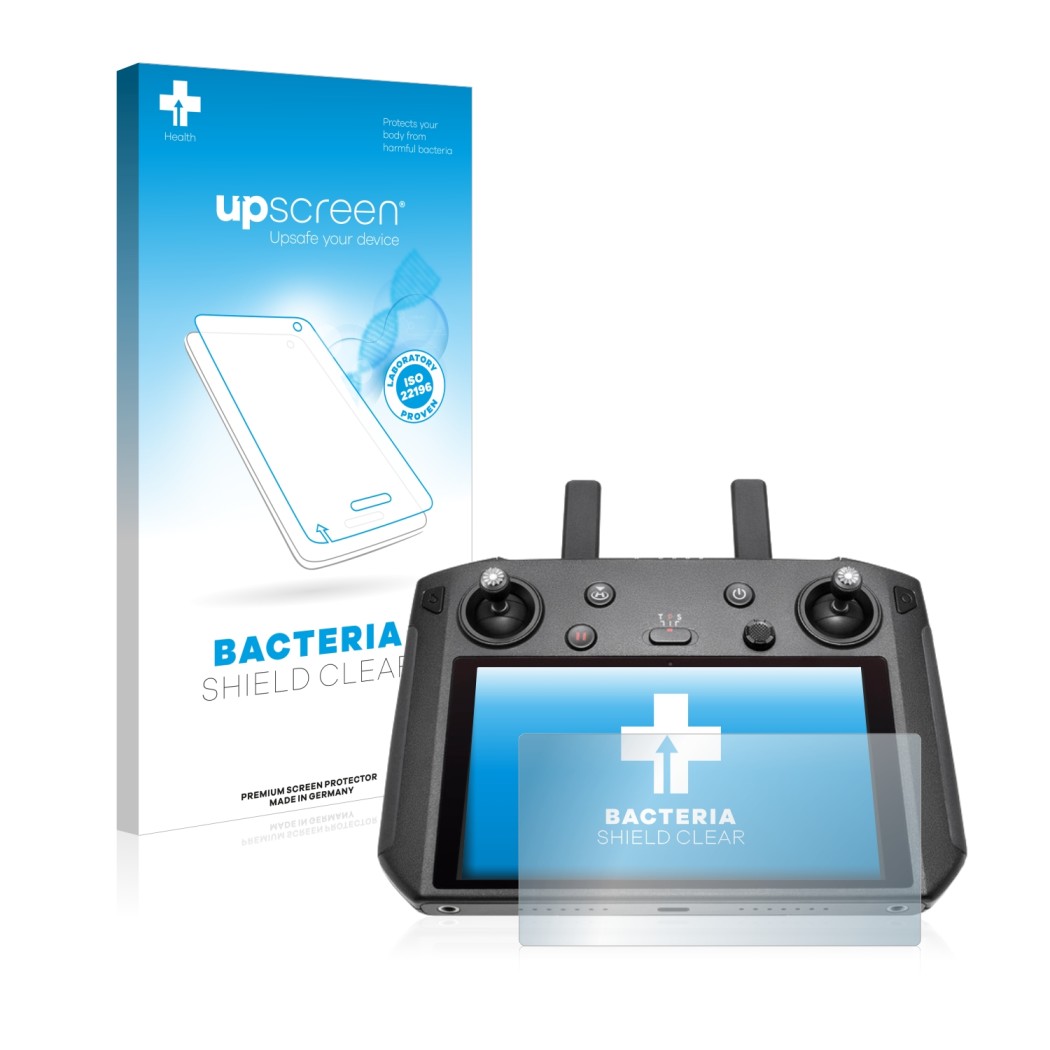 Front side of a product packaging with the brand logo upscreen. Next to it is the device DJI Smart Controller shown with the c