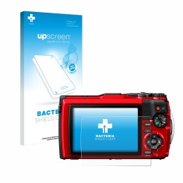 Front side of a product packaging with the brand logo upscreen. Next to it is the device Olympus Tough TG-6 shown with the cor