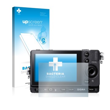 Face avant d’un emballage produit avec le logo de la marque upscreen. À côté, l’appareil Sigma FP est représenté avec la prote