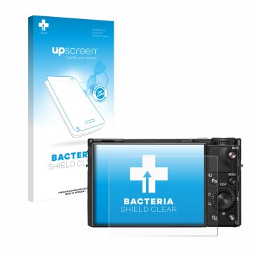 Vorderseite einer Produktverpackung mit dem Markenlogo upscreen. Daneben ist das Gerät Sony Cyber-Shot DSC-RX100 VII mit dem z