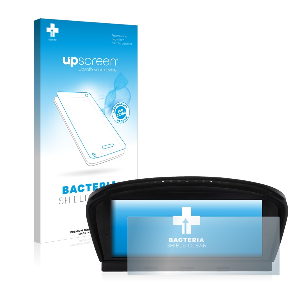 Front side of a product packaging with the brand logo upscreen. Next to it is the device BMW 5 E60 2003-2007 iDrive Infotainme