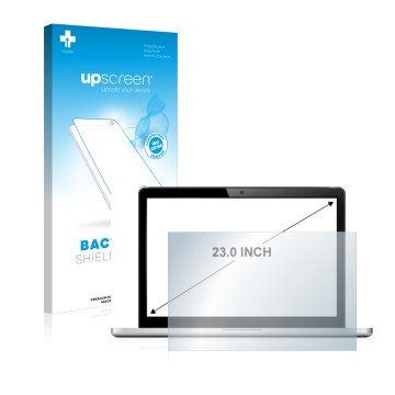 Face avant d’un emballage produit avec le logo de la marque upscreen. À côté, l’appareil est représenté avec la protection d’é