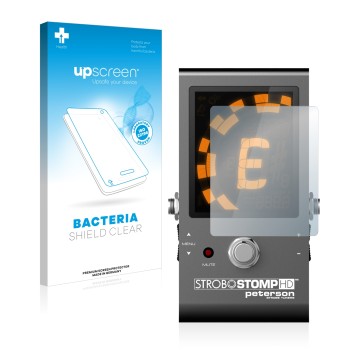 Front side of a product packaging with the brand logo upscreen. Next to it is the device Peterson Strobostomp HD shown with th