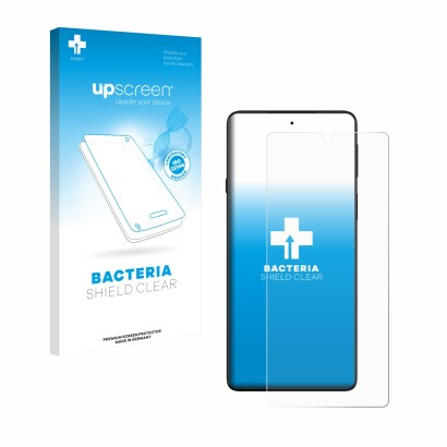 Vorderseite einer Produktverpackung mit dem Markenlogo upscreen. Daneben ist das Gerät Motorola Edge 20 mit dem zugehörigen Di