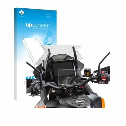 Front side of a product packaging with the brand logo upscreen. Next to it is the device KTM 1290 Super Adventure S 2021 TFT 7