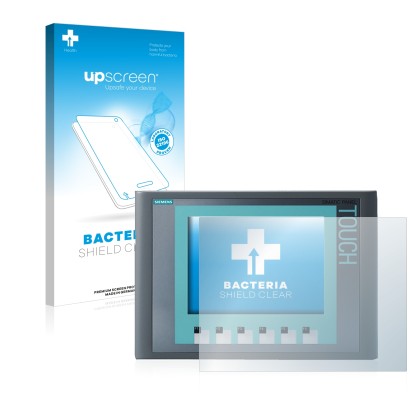 Front side of a product packaging with the brand logo upscreen. Next to it is the device Siemens Simatic HMI KTP 600 Basic Col