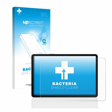 Vorderseite einer Produktverpackung mit dem Markenlogo upscreen. Daneben ist das Gerät Samsung Galaxy Tab S8 WiFi mit dem zuge