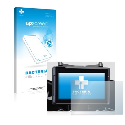 Face avant d’un emballage produit avec le logo de la marque upscreen. À côté, l’appareil KTM 1290 Super Duke GT 2022 TFT 7" Af