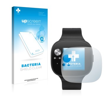 Front side of a product packaging with the brand logo upscreen. Next to it is the device ASUS Vivowatch BP shown with the corr