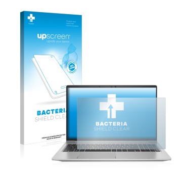 Face avant d’un emballage produit avec le logo de la marque upscreen. À côté, l’appareil HP ProBook 650 G8 est représenté avec