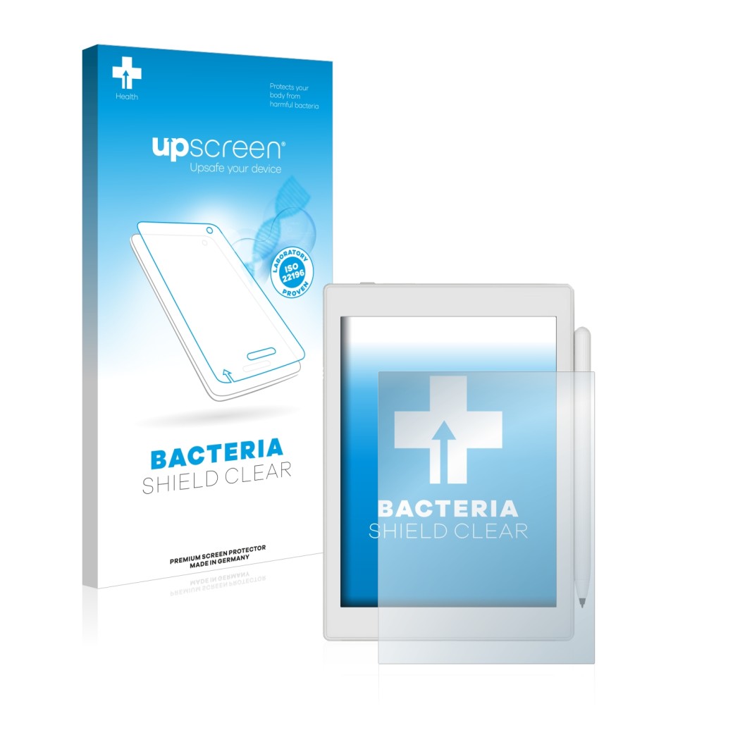 Face avant d’un emballage produit avec le logo de la marque upscreen. À côté, l’appareil Boox Nova Air 2 est représenté avec l