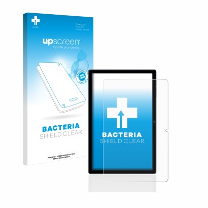 Vorderseite einer Produktverpackung mit dem Markenlogo upscreen. Daneben ist das Gerät Blackview Tab 16 mit dem zugehörigen Di