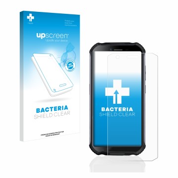 Vorderseite einer Produktverpackung mit dem Markenlogo upscreen. Daneben ist das Gerät Doogee S41 mit dem zugehörigen Displays