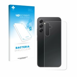 Vorderseite einer Produktverpackung mit dem Markenlogo upscreen. Daneben ist das Gerät Samsung Galaxy A34 5G (Rückseite) mit d