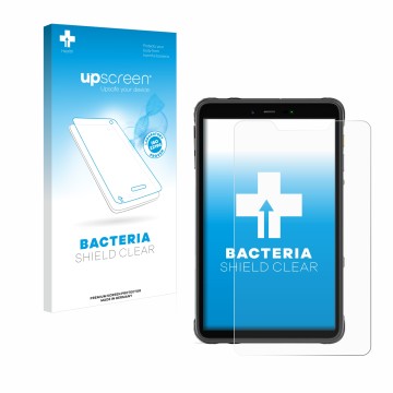 Front side of a product packaging with the brand logo upscreen. Next to it is the device Ulefone Armor Pad 8 shown with the co