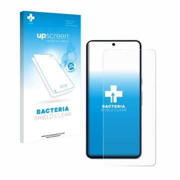 Parte frontal de un envase de producto con el logotipo de la marca upscreen. Al lado se muestra el dispositivo Google Pixel 8 