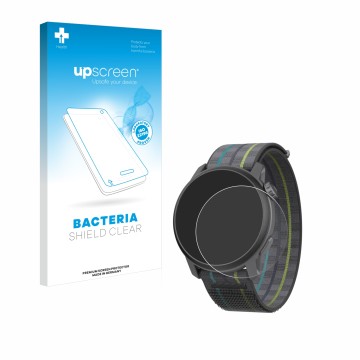 Face avant d’un emballage produit avec le logo de la marque upscreen. À côté, l’appareil Coros Pace 3 est représenté avec la p