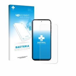 Vorderseite einer Produktverpackung mit dem Markenlogo upscreen. Daneben ist das Gerät Fairphone 5 mit dem zugehörigen Display