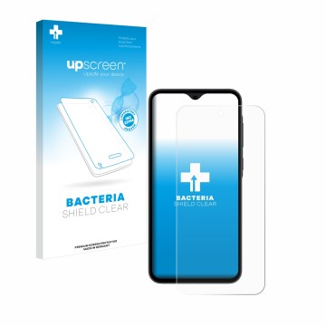 Parte frontale di una confezione del prodotto con il logo del marchio upscreen. Accanto è raffigurato il dispositivo Samsung G