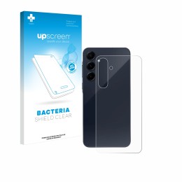 Vorderseite einer Produktverpackung mit dem Markenlogo upscreen. Daneben ist das Gerät Samsung Galaxy A55 5G (Rückseite) mit d