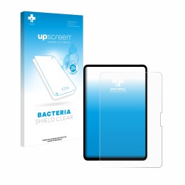 Face avant d’un emballage produit avec le logo de la marque upscreen. À côté, l’appareil Apple iPad Pro 13