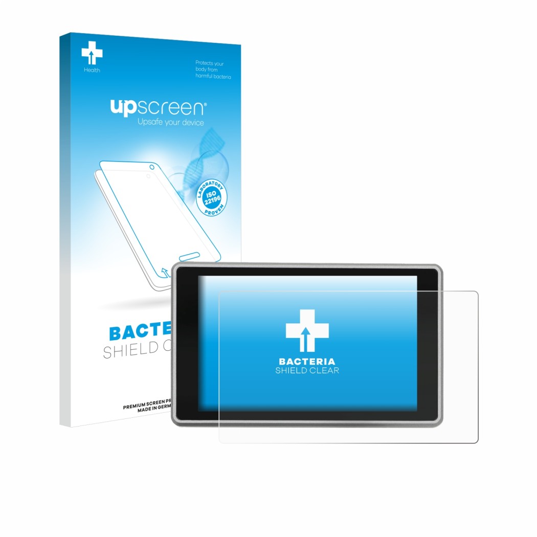 Parte frontal de un envase de producto con el logotipo de la marca upscreen. Al lado se muestra el dispositivo Creality Ender-