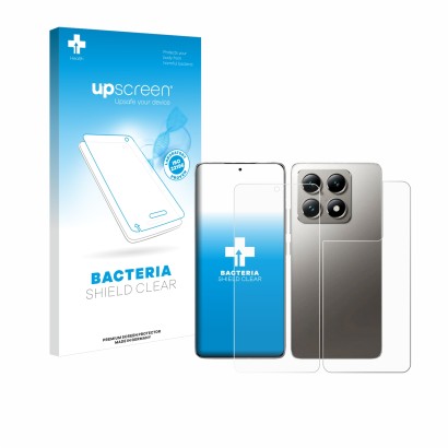 Front side of a product packaging with the brand logo upscreen. Next to it is the device Xiaomi 14T Pro (Front+Back) shown wit