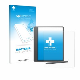 Vorderseite einer Produktverpackung mit dem Markenlogo upscreen. Daneben ist das Gerät Amazon Kindle Scribe 2024 mit dem zugeh