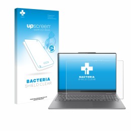 Parte frontal de un envase de producto con el logotipo de la marca upscreen. Al lado se muestra el dispositivo Lenovo Yoga 7 2