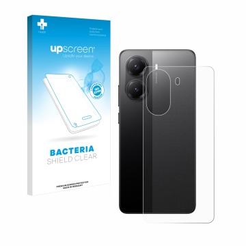 Vorderseite einer Produktverpackung mit dem Markenlogo upscreen. Daneben ist das Gerät Xiaomi Poco X7 Pro (Rückseite) mit dem 