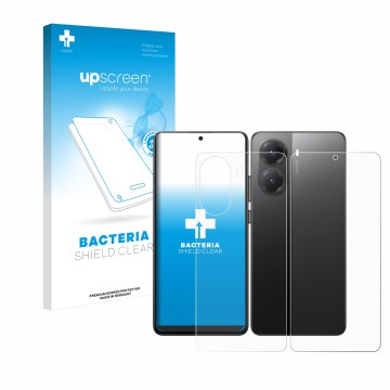 Vorderseite einer Produktverpackung mit dem Markenlogo upscreen. Daneben ist das Gerät Xiaomi Poco X7 Pro (Display+Rückseite) 