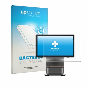 Parte frontal de un envase de producto con el logotipo de la marca upscreen. Al lado se muestra el dispositivo Sunmi T3 Pro Ma