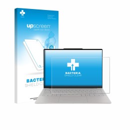 Face avant d’un emballage produit avec le logo de la marque upscreen. À côté, l’appareil Lenovo Yoga Slim 7i Ultra Gen 11 Aura