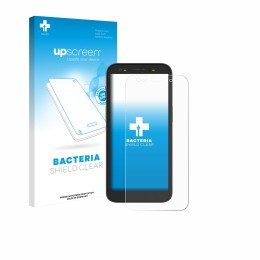 Face avant d’un emballage produit avec le logo de la marque upscreen. À côté, l’appareil Zebra TC501 est représenté avec la pr