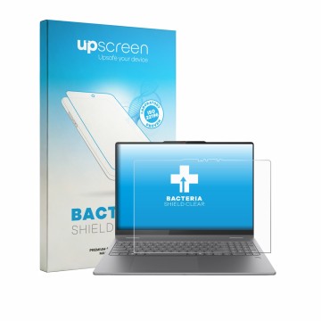 Face avant d’un emballage produit avec le logo de la marque upscreen. À côté, l’appareil Lenovo Yoga 7a 2-in-1 Gen 11 16