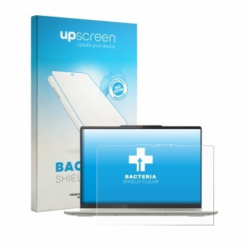 Face avant d’un emballage produit avec le logo de la marque upscreen. À côté, l’appareil Lenovo Yoga 7a 2-in-1 Gen 11 14