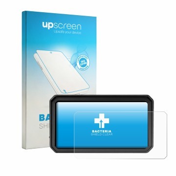 Parte frontal de un envase de producto con el logotipo de la marca upscreen. Al lado se muestra el dispositivo WonVon Motorrad