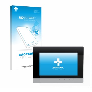 Vorderseite einer Produktverpackung mit dem Markenlogo upscreen. Daneben ist das Gerät WAGO Touch Panel 600 Web Panel mit dem 