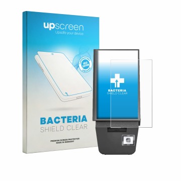 Parte frontale di una confezione del prodotto con il logo del marchio upscreen. Accanto è raffigurato il dispositivo Pyramid C