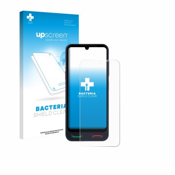 Vorderseite einer Produktverpackung mit dem Markenlogo upscreen. Daneben ist das Gerät SPC Zeus 2 Pro mit dem zugehörigen Disp